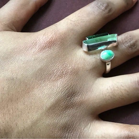 Sterling Silver Jade & Green Tourmaline Ring Size 7 - Picture 4 of 15